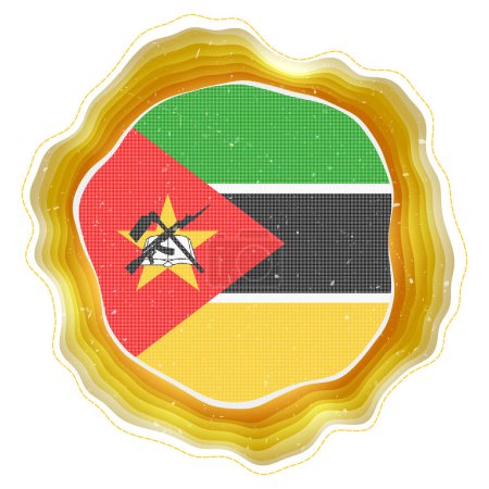 Illustration for Mozambique flag in frame. Badge of the country. Layered circular sign around Mozambique flag. Radiant vector illustration. - Royalty Free Image