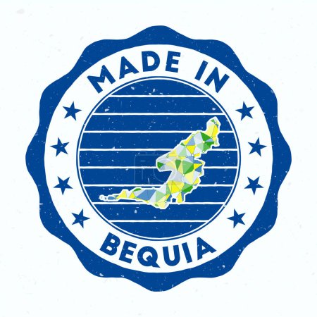 Illustration for Made In Bequia. Island round stamp. Seal of Bequia with border shape. Vintage badge with circular text and stars. Vector illustration. - Royalty Free Image