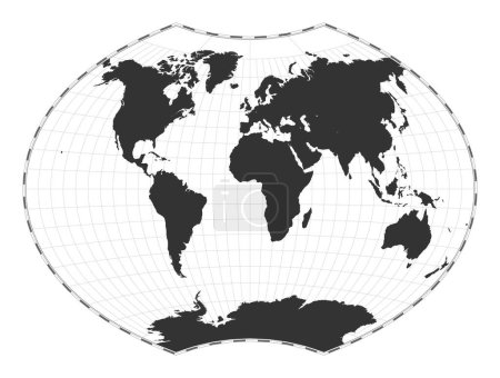 Illustration for Vector world map. Ginzburg VI projection. Plain world geographical map with latitude and longitude lines. Centered to 0deg longitude. Vector illustration. - Royalty Free Image