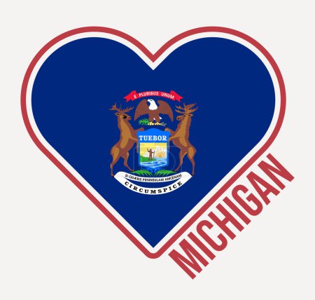 Illustration for Michigan heart flag badge. Made with Love from Michigan logo. Flag of the us state heart shape. Vector illustration. - Royalty Free Image