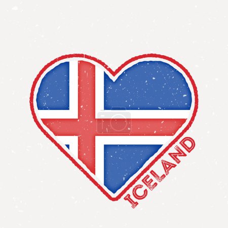 Téléchargez les illustrations : Insigne de drapeau cardiaque d'Islande. Logo Islande avec texture grunge. Drapeau du pays en forme de coeur. Illustration vectorielle. - en licence libre de droit