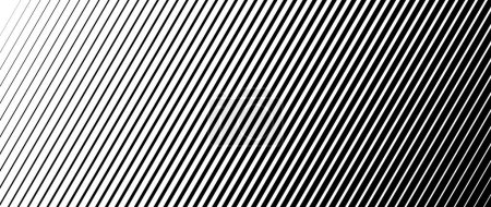 Illustration for Oblique line halftone gradation texture. Fade diagonal stripe gradient background. Slant pattern backdrop. Black thin to thick stripe vanish backdrop for overlay, print, cover, graphic design. Vector - Royalty Free Image