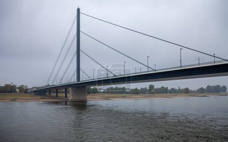 Cable-stayed bridge over the Rhine river in Dusseldorf
