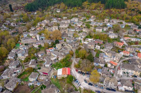Photo for Aerial view of the traditional stone village Tsepelovo during  fall season in  zagori Greece - Royalty Free Image