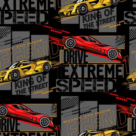 Illustration for Typography print with Speed race car illustration. Speed slogan. For graphic tees, kids wear, card and more - Royalty Free Image