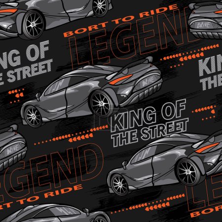 Illustration for Abstract seamless pattern with sport cars .Bright background with grunge elements for textiles, children's clothes, prints. Pattern for boys - Royalty Free Image