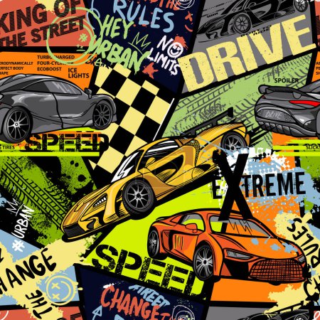 Téléchargez les photos : Illustration vectorielle motif de fond avec des voitures - en image libre de droit