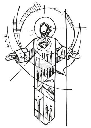Téléchargez les illustrations : Illustration vectorielle dessinée à la main ou dessin du corps mystique de chris - en licence libre de droit