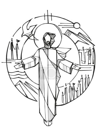 Illustration vectorielle dessinée à la main ou dessin du corps mystique de chris