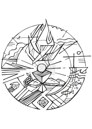 Téléchargez les photos : Illustration vectorielle dessinée à la main ou dessin du symbole Saint-Esprit renaître - en image libre de droit