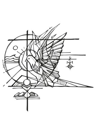 Téléchargez les photos : Illustration vectorielle dessinée à la main ou dessin du symbole Saint-Esprit ressuscite - en image libre de droit