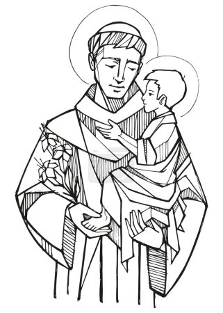 Téléchargez les photos : Illustration vectorielle dessinée à la main ou dessin de saint Antoine de Padu - en image libre de droit