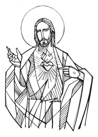 Téléchargez les photos : Illustration ou dessin dessiné à la main en Jésus - en image libre de droit