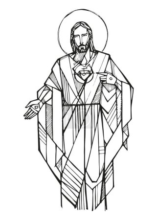 Téléchargez les photos : Illustration vectorielle dessinée à la main ou dessin de Jésus - en image libre de droit