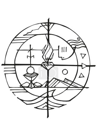Téléchargez les photos : Illustration vectorielle dessinée à la main ou dessin du symbole Saint-Esprit ressuscite - en image libre de droit