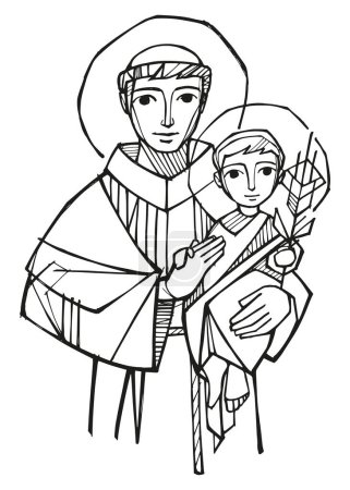 Téléchargez les photos : Illustration vectorielle dessinée à la main ou dessin de saint Antoine de Padu - en image libre de droit