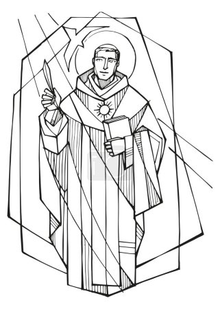 Téléchargez les photos : Illustration vectorielle dessinée à la main ou dessin de saint Thomas d'Aquin - en image libre de droit