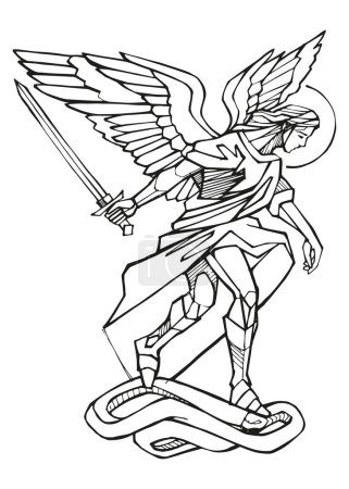 Téléchargez les photos : Illustration vectorielle dessinée à la main ou dessin de saint Michel - en image libre de droit