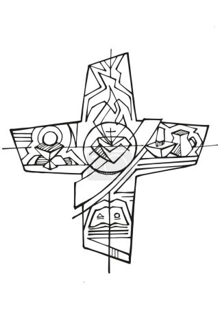 Téléchargez les photos : Illustration vectorielle dessinée à la main ou dessin d'une croix diaconale - en image libre de droit