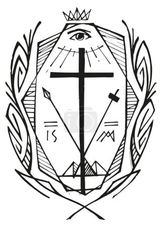 Ilustración de Ilustración vectorial dibujada a mano o dibujo de escudo redentor - Imagen libre de derechos