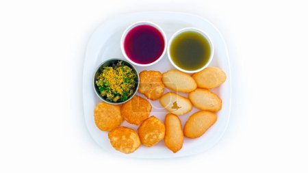 Photo for The traditional Indian Food Name Pani Puri or Golgappa, Golgappe or panipuri - Royalty Free Image