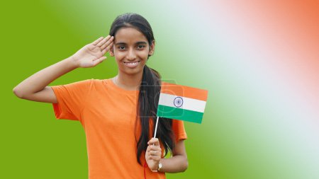 Photo for Girl with Indian National Tricolour Flag - Royalty Free Image