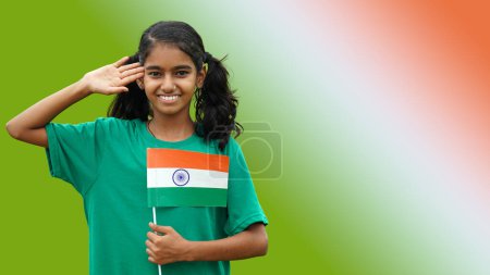 Photo for Girl with Indian National Tricolour Flag - Royalty Free Image