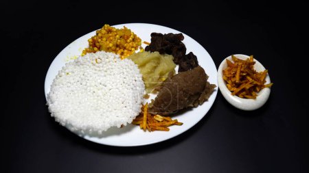 Photo for Navratri Upwas Thali, Indian Fasting Recipes, Maha Shivratri, Ekadasi, Chaturthi or Gauri vrat. Indian Fasting Gujarati Upwas Fast diet items - Royalty Free Image