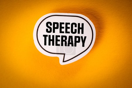 Photo for Speech Therapy. Speech bubble with text on yellow background. - Royalty Free Image