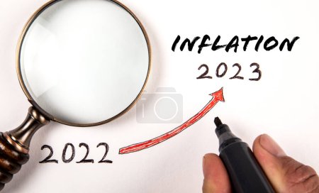 Photo for INFLATION concept. Growth and development arrow on white background. - Royalty Free Image