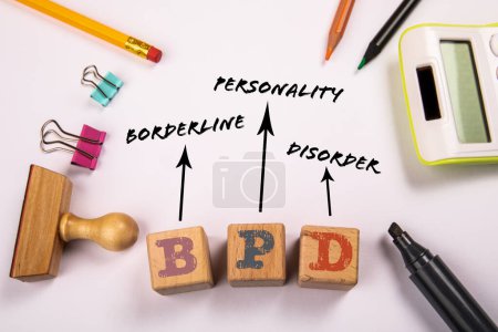 Photo for BPD - Borderline Personality Disorder. Wooden blocks on a white office table. - Royalty Free Image
