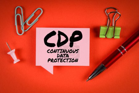 Photo for CDP Continuous Data Protection concept. Speech bubble on orange background. - Royalty Free Image