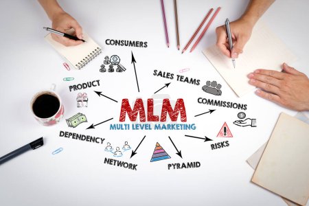 Téléchargez les photos : MLM multi level marketing Concept. La réunion à la table du bureau blanc. - en image libre de droit