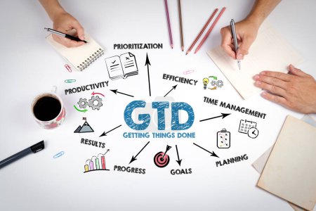 Photo for GTD Getting Things Done Concept. The meeting at the white office table. - Royalty Free Image