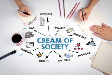 Cream Of Society Concept. The meeting at the white office table.