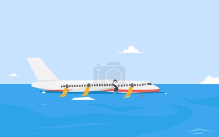 Téléchargez les illustrations : Accident d'avion dans le vecteur de la mer illustration - en licence libre de droit