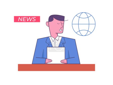 TV screen with the breaking news. Male news anchor illustration