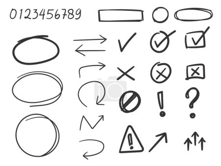 Illustration for Hand drawn arrows, number check list, line marker doodle style - Royalty Free Image