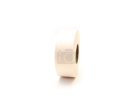 Photo for Side view brand new drywall tape paper joint roll to reinforce joints and corners, resist cracking, stretching building material isolated white background. Drywall plaster clipping path copy space - Royalty Free Image
