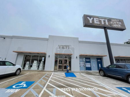 Photo for DALLAS, TX, US-OCT 28, 2023: Large store billboard of Yeti retail in downtown, wide collection of outdoor products ice chests, vacuum-insulated stainless-steel drinkware, camping, hiking, fishing - Royalty Free Image
