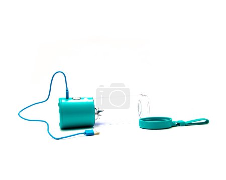 Photo for Lying down portable blender with rechargeable USB cable, personal smoothies, protein shake, frozen fruits beverage mixer isolated on white background clipping copy space low profile container. Modern - Royalty Free Image