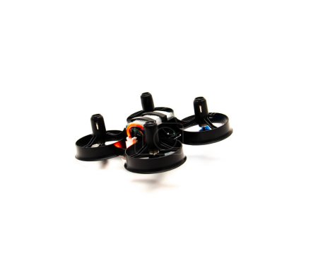 Photo for Side view propellers protection guard of indoor mini drone isolated on white background, quadcopter auto hovering and flashing light indicator, toy for kids and beginner pilots. Education - Royalty Free Image