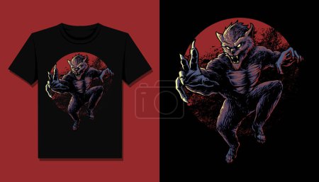 Illustration for Werewolf attack t shirt design - Royalty Free Image