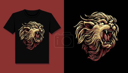 Ilustración de Rey león cabeza camiseta diseño - Imagen libre de derechos