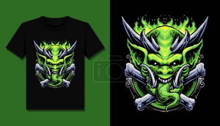 Illustration for Green ogre monster t shirt design - Royalty Free Image