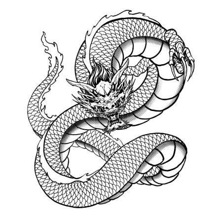dragón cabeza línea de arte ilustración vector premium