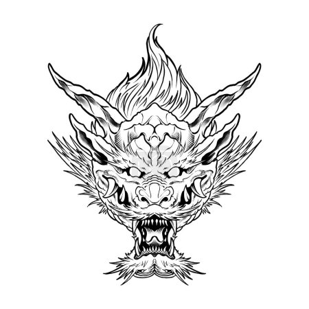 dragon head line art illustration premium vector