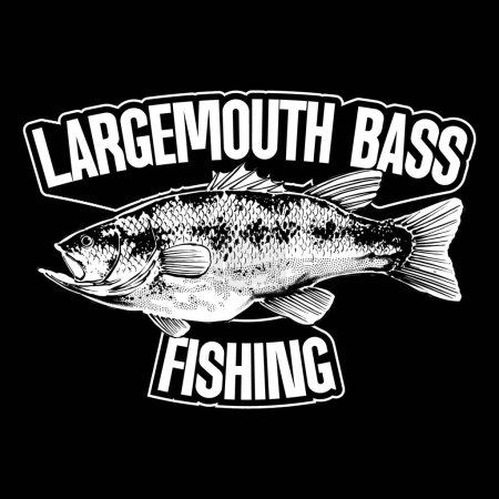 Illustration for The black and white largemouth bass fishing illustration - Royalty Free Image