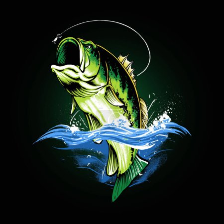 Illustration for The largemouth bass fishing illustration vector - Royalty Free Image