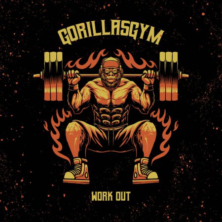 Illustration for Illustration of gorilla lifting barbell, gym, work out vector file - Royalty Free Image